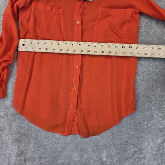 Splendid Shirt Womens XS Orange Double Pocket Button Up Sheer Rayon Blouse Top - Picture 10 of 13